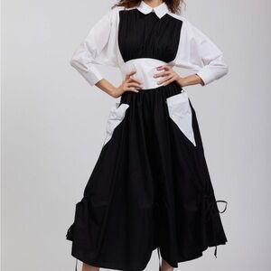 NWT Batsheva Goldie Two-Tone Cotton Midi Dress Black and White Avant Garde Sz 4